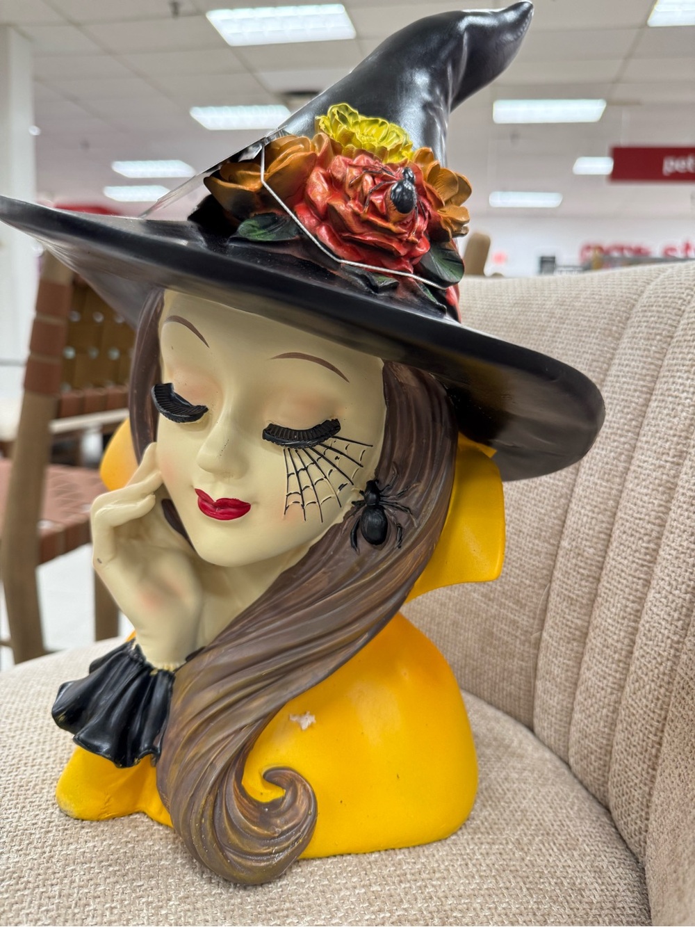 Bella Lux Halloween Pretty Witch Bust with Flowers and Spider Web